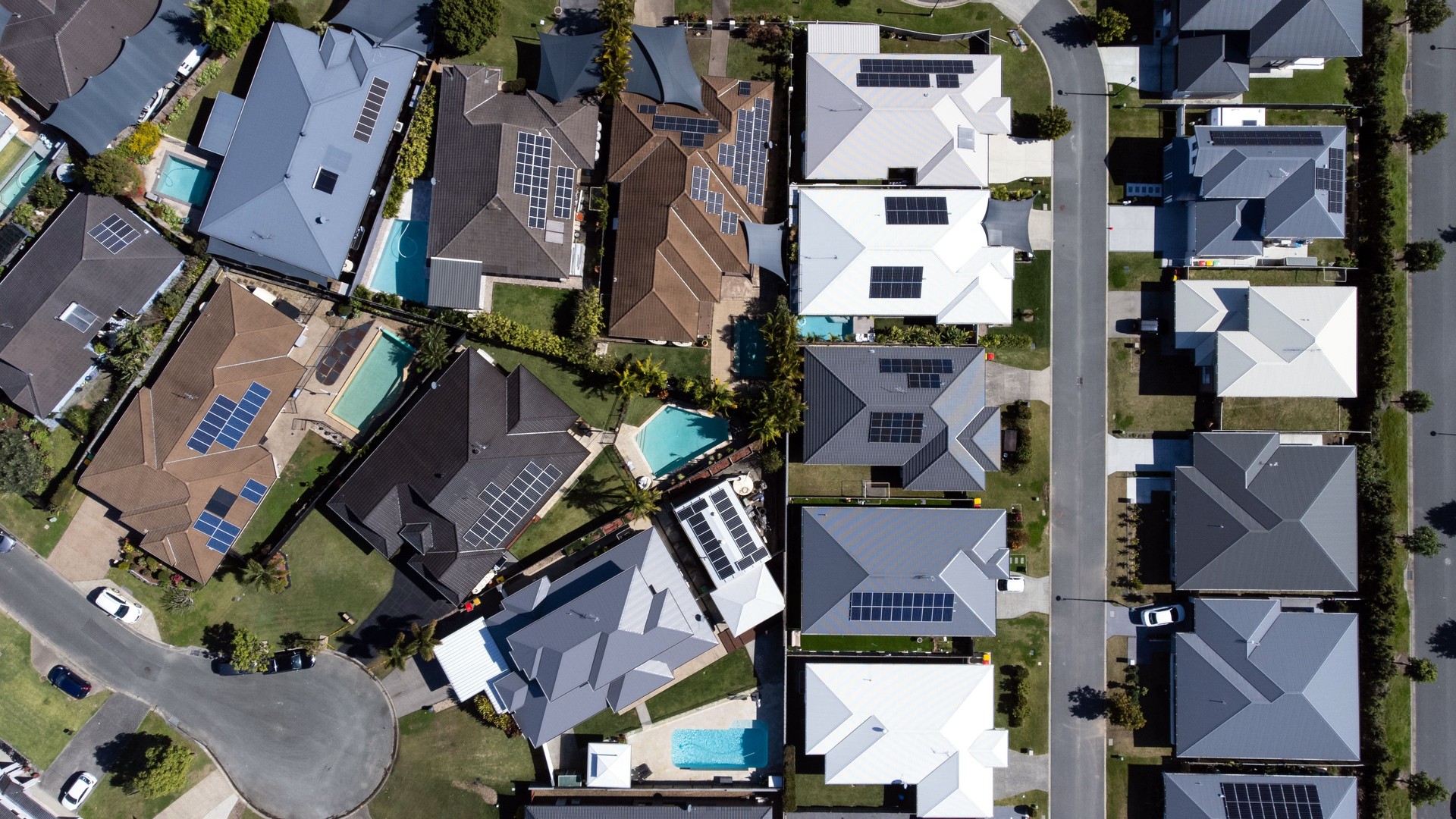 Top down view of typical city-fringe suburb near Gold Coast, Queensland